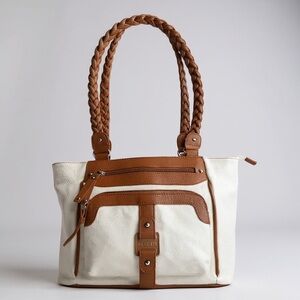 Rosetti Tan and White Multi Pocket Shoulder Bag